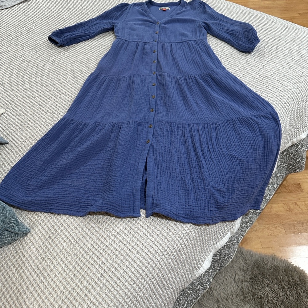 Marine Layer Willow Blue Midi Dress size small cotton excellent pockets - Picture 7 of 9